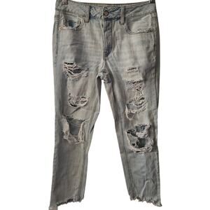 American Eagle Outfitters TomGirl Distressed Frayed Light Wash Jeans Size 4